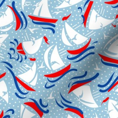 Ditsy Sailboats | Blues + Red + White