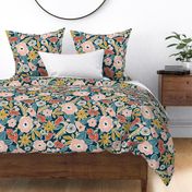 Finley - Boho Girl Floral Dark Teal Large Scale Floral