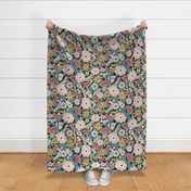 Finley - Boho Girl Floral Dark Teal Large Scale Floral