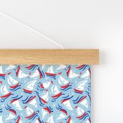Micro Ditsy Sailboats | Blues + Red + White
