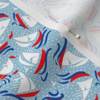 Micro Ditsy Sailboats | Blues + Red + White