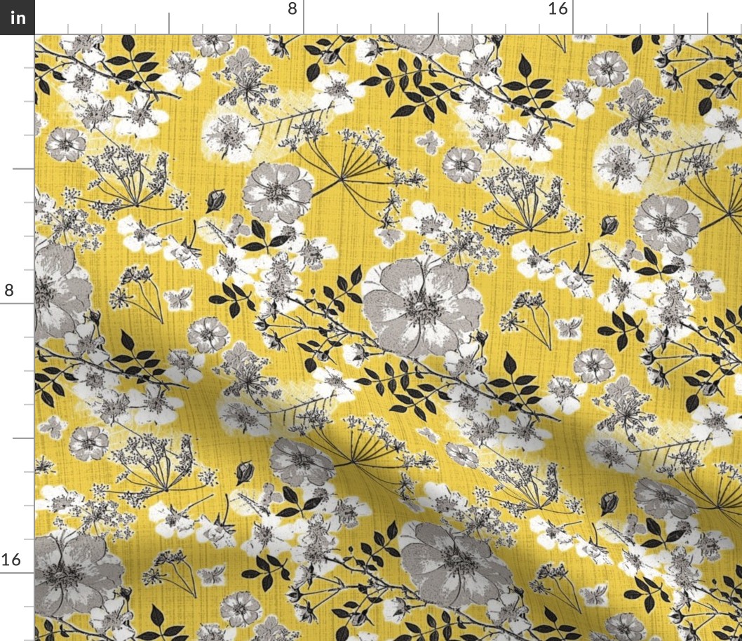Wild Rose Yellow and Grey mud cloth texture
