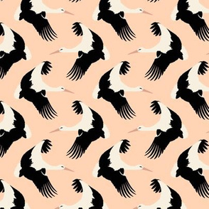Storks in flight on peach 3”