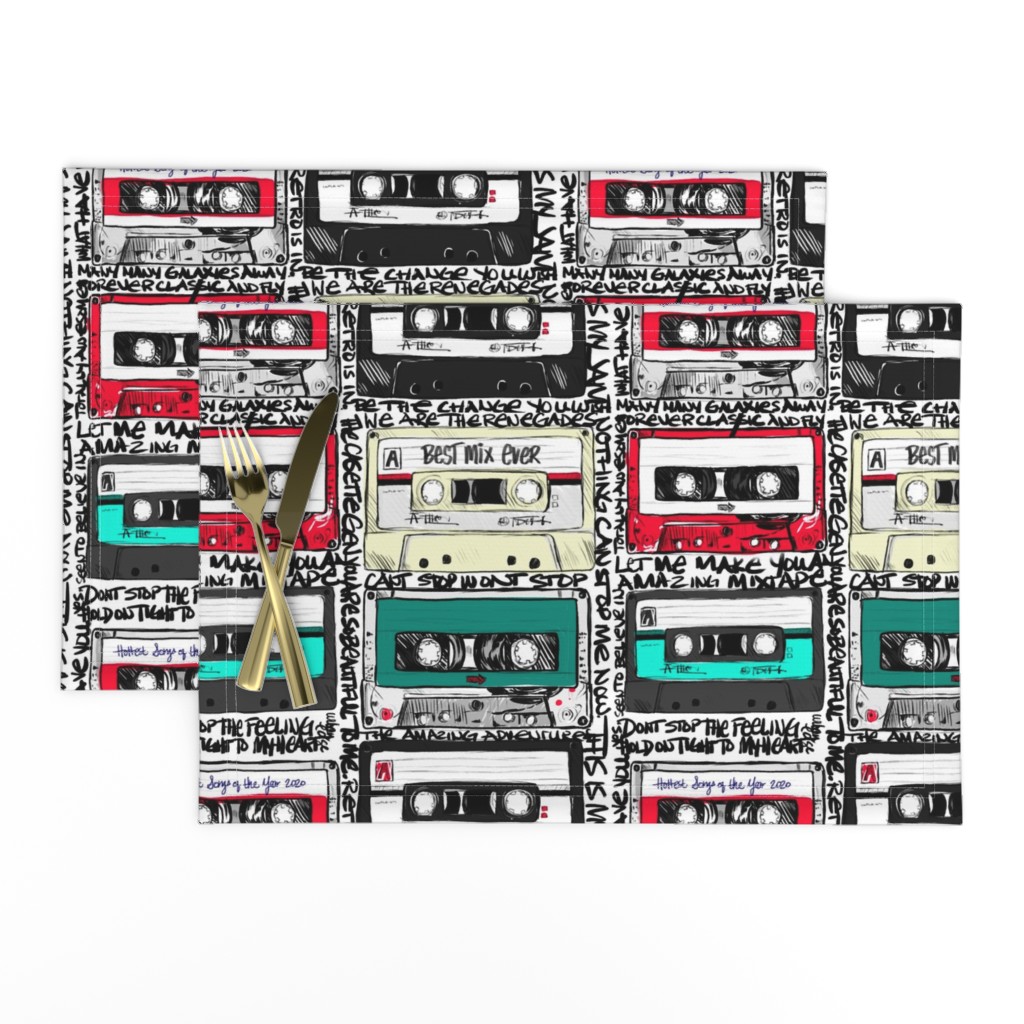 Retro cassettes with graffiti on white