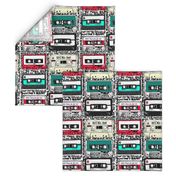 Retro cassettes with graffiti on white