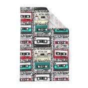 Retro cassettes with graffiti on white