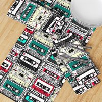 Retro cassettes with graffiti on white