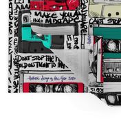 Retro cassettes with graffiti on white