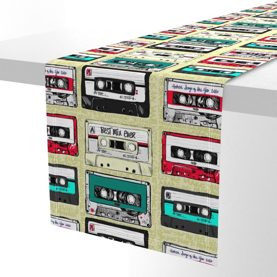 Retro cassette tapes with graffiti on lime