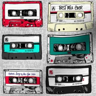 Retro cassette tapes on gray 