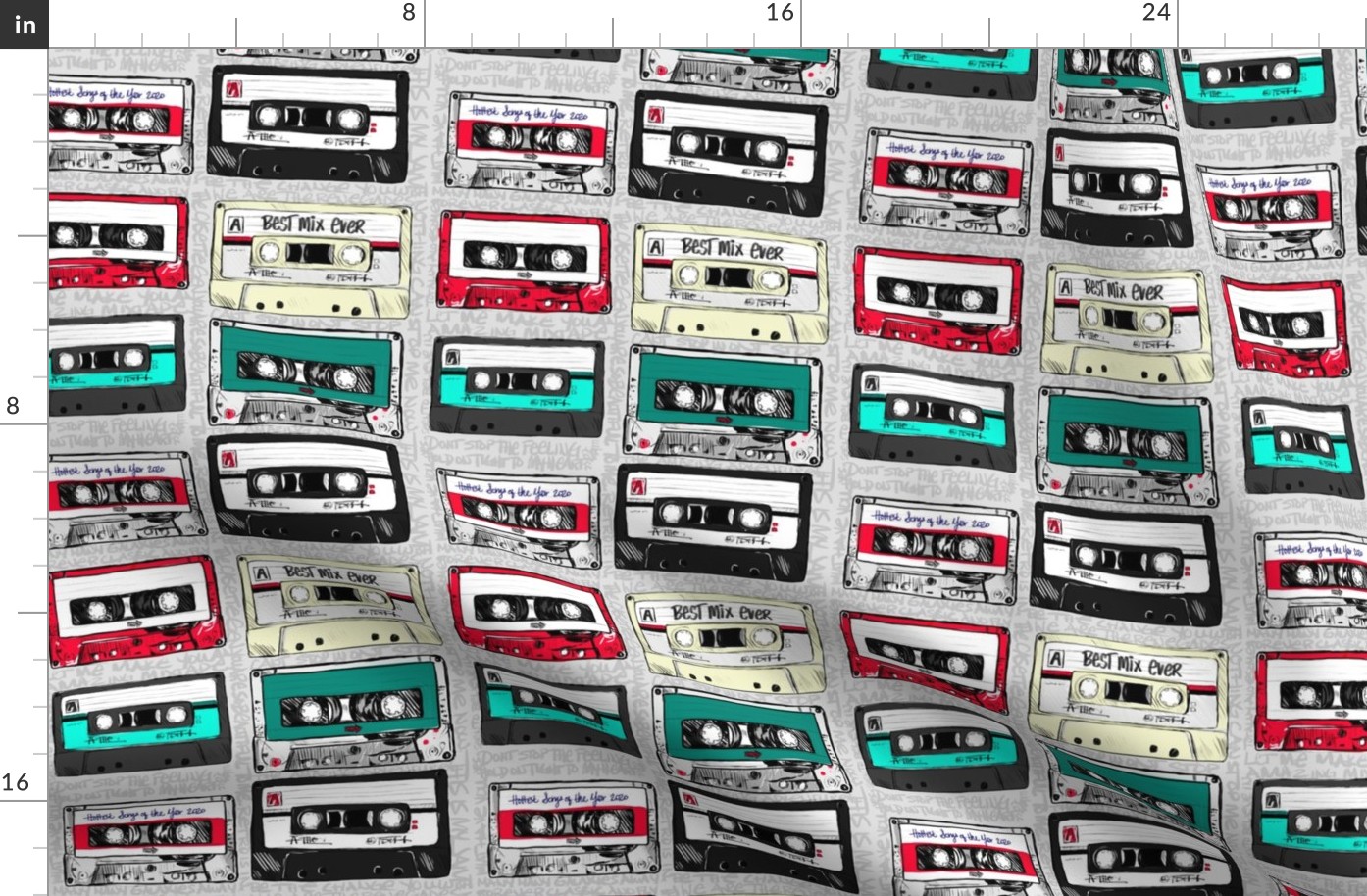 Retro cassette tapes on gray 