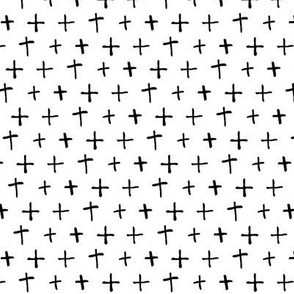 crosses thin black and white doodled ink
