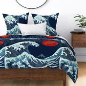 The Wave quilt with red moon