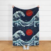The Wave quilt with red moon