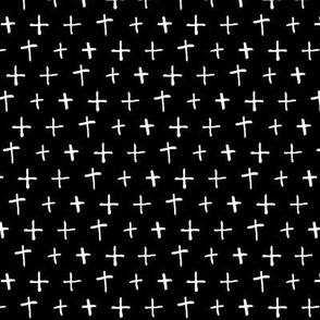 crosses thin white on black doodled ink