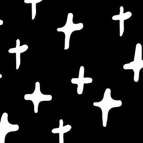 JUMBO crosses thick white on black doodled ink 500% scale