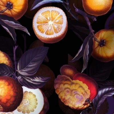 14" Delicious Vintage Citrus Fruit Pattern Sepia Purple