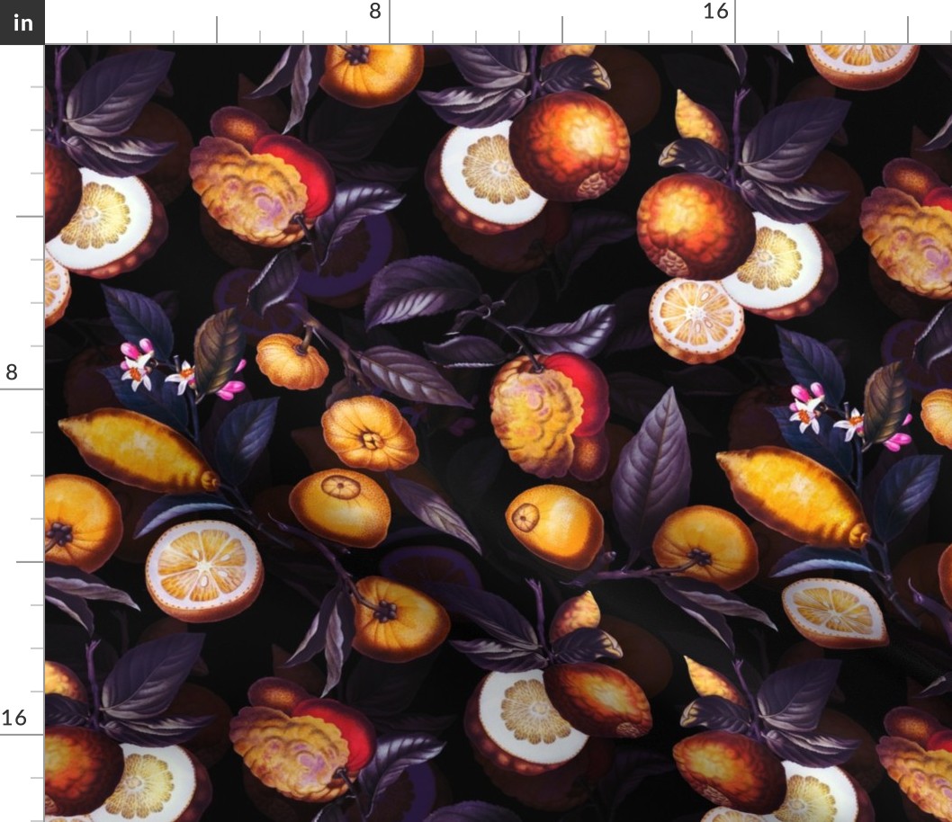 14" Delicious Vintage Citrus Fruit Pattern Sepia Purple