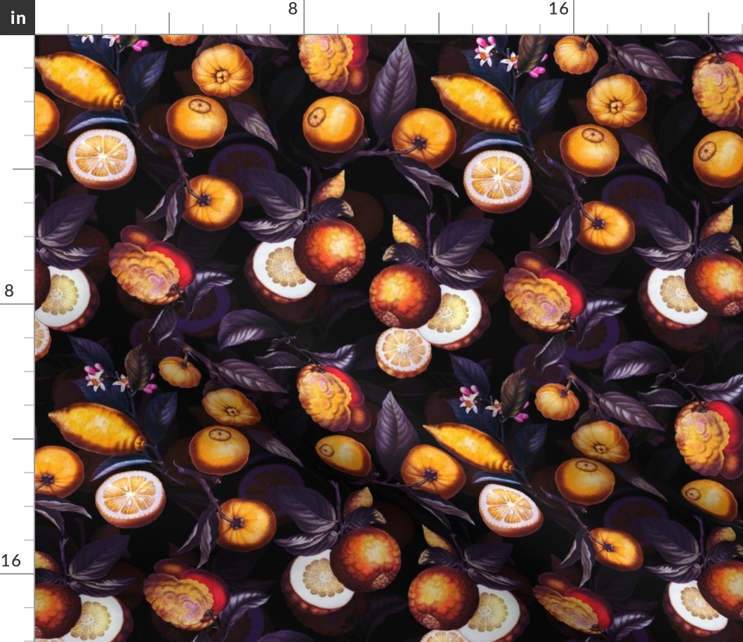 10" Delicious Vintage Nostalgic Citrus Fruit Pattern Sepia Purple