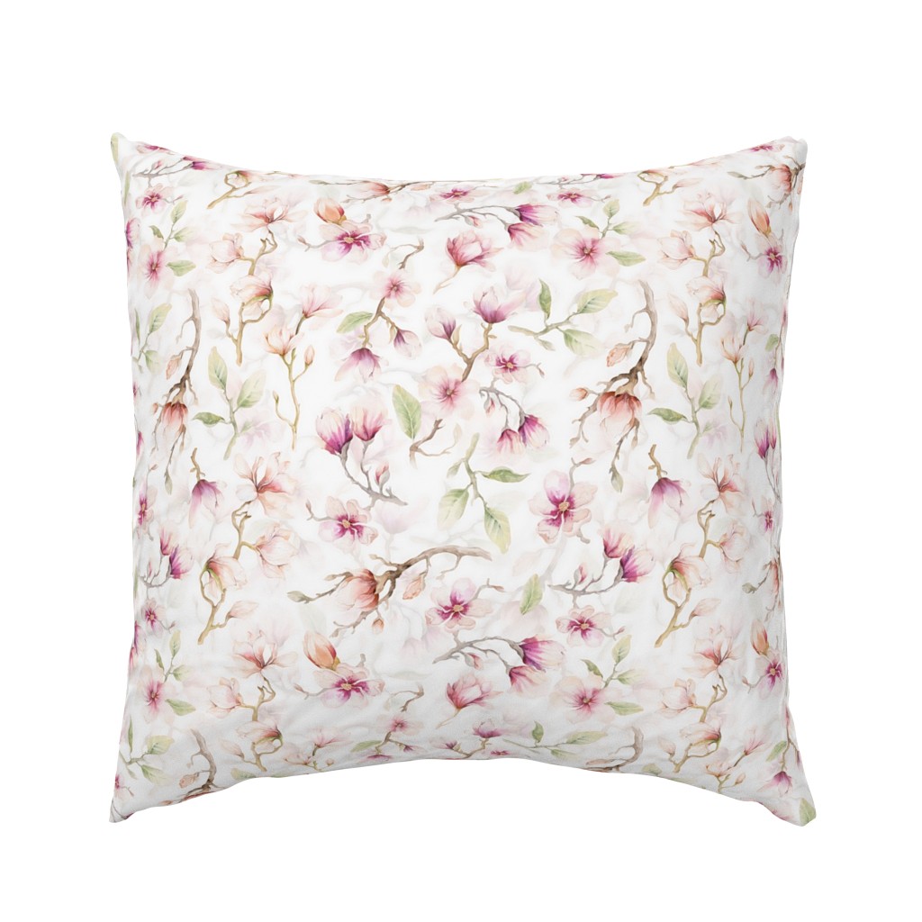 14" Blush Hand Drawn Watercolor Magnolia Flowers Spring Pattern