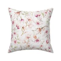 14" Blush Hand Drawn Watercolor Magnolia Flowers Spring Pattern