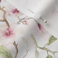 14" Blush Hand Drawn Watercolor Magnolia Flowers Spring Pattern