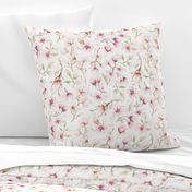 14" Blush Hand Drawn Watercolor Magnolia Flowers Spring Pattern