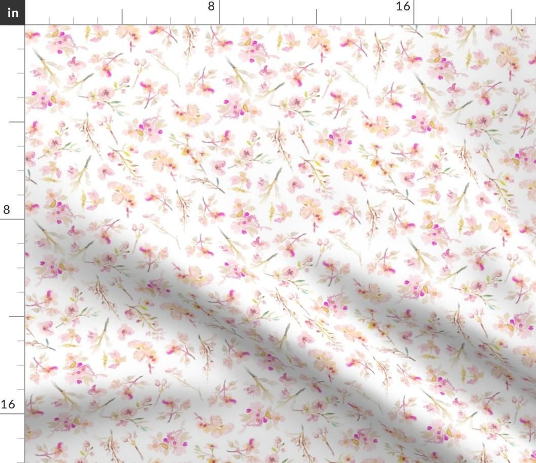 7" Soft Blush Hand Drawn Watercolor Cherry Blossom Flowers Spring Pattern
