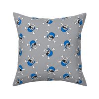 pirates - skull and cross bone - blue on grey - C20BS