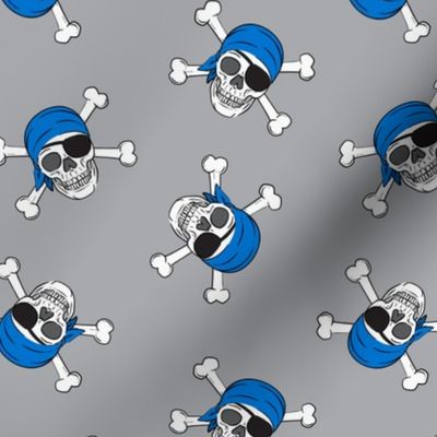 pirates - skull and cross bone - blue on grey - C20BS