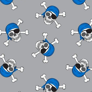 pirates - skull and cross bone - blue on grey - C20BS