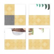 54”x36” MINKY Panel – Honey Yellow Woodland Critters Blanket, Nursery Bedding, Bear Moose Wolf Raccoon Fox Pine Trees, FABRIC REQUIRED IS 54” or WIDER