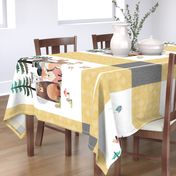 54”x36” MINKY Panel – Honey Yellow Woodland Critters Blanket, Nursery Bedding, Bear Moose Wolf Raccoon Fox Pine Trees, FABRIC REQUIRED IS 54” or WIDER