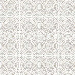 Batik print white mosaic beige