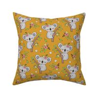 Dreamy Koala on Tree and Flowers Yellow Mustard