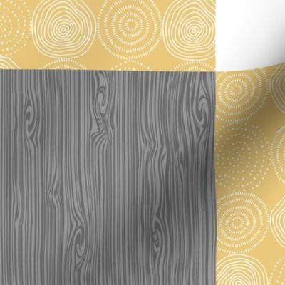 42”x36” Blanket Panel – Honey Yellow Woodland Critters Blanket, Nursery Bedding, Bear Moose Wolf Raccoon Fox Pine Trees