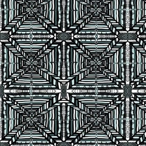 3D pine and mint green, black and white wonky geometric, small scale
