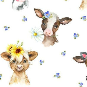 Farm Cow Chic – blue flowers, LARGER scale