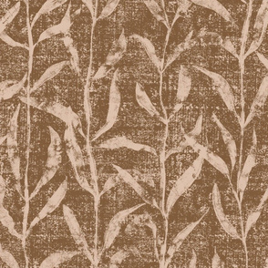 Grass Cloth with leaves in Almond & Cocoa Brown