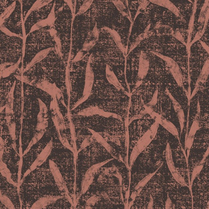 Grass Cloth with leaves in Cinnamon and Ash