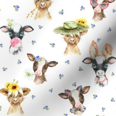 Farm Cow Chic – blue flowers, SMALLER scale