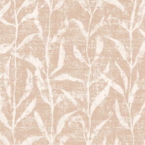 Grass Cloth with leaves in Almond and Cream