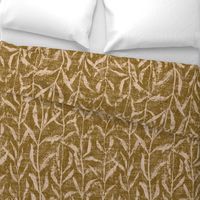 Grass Cloth with leaves in Almond and Brass
