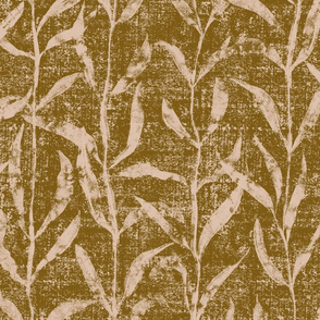 Grass Cloth with leaves in Almond and Brass
