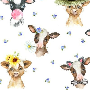 Farm Cow Chic – blue flowers, MEDIUM scale