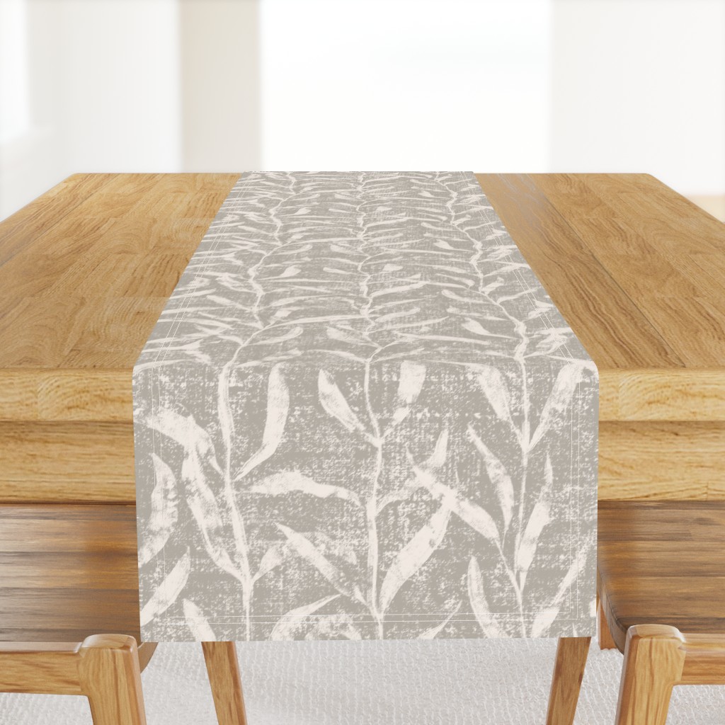 Grass Cloth with leaves in Gray and Cream