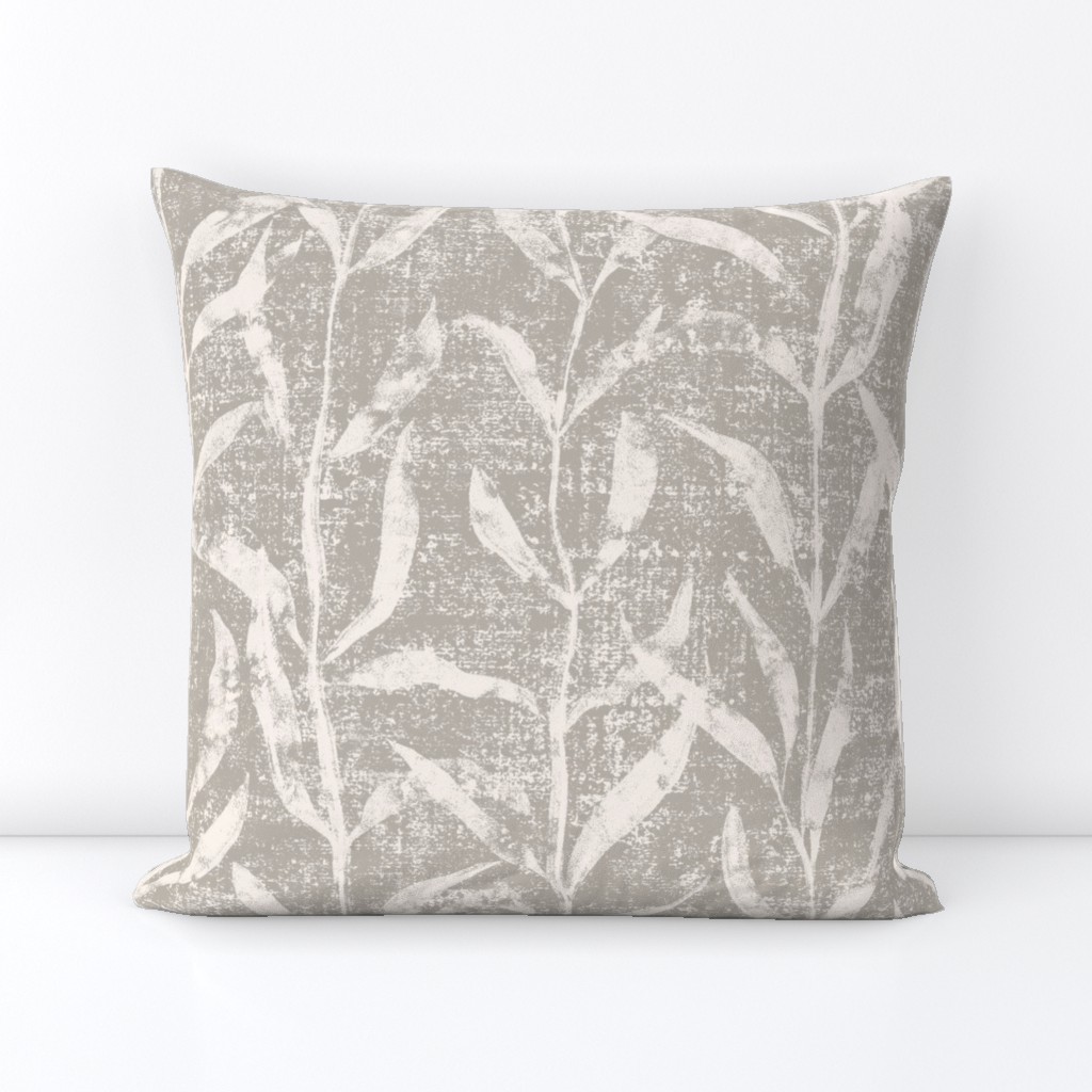 Grass Cloth with leaves in Gray and Cream