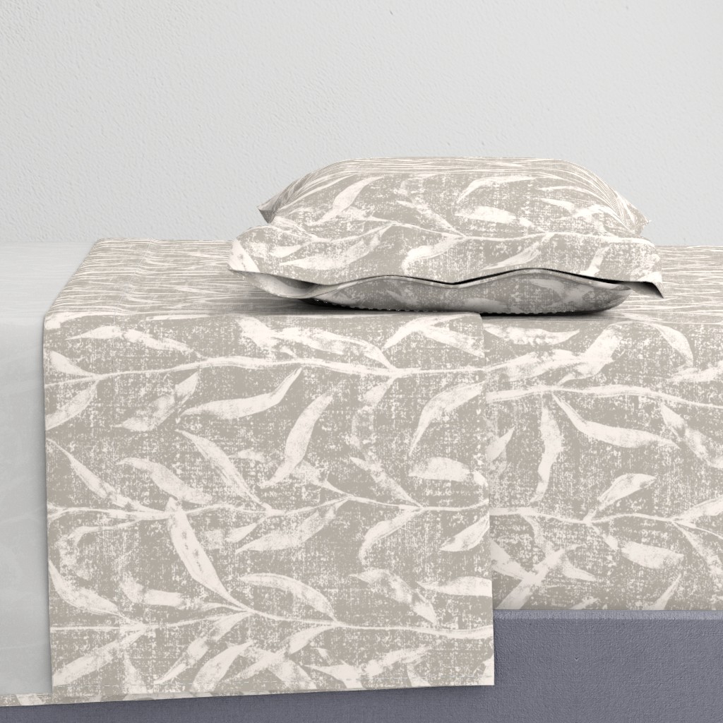 Grass Cloth with leaves in Gray and Cream