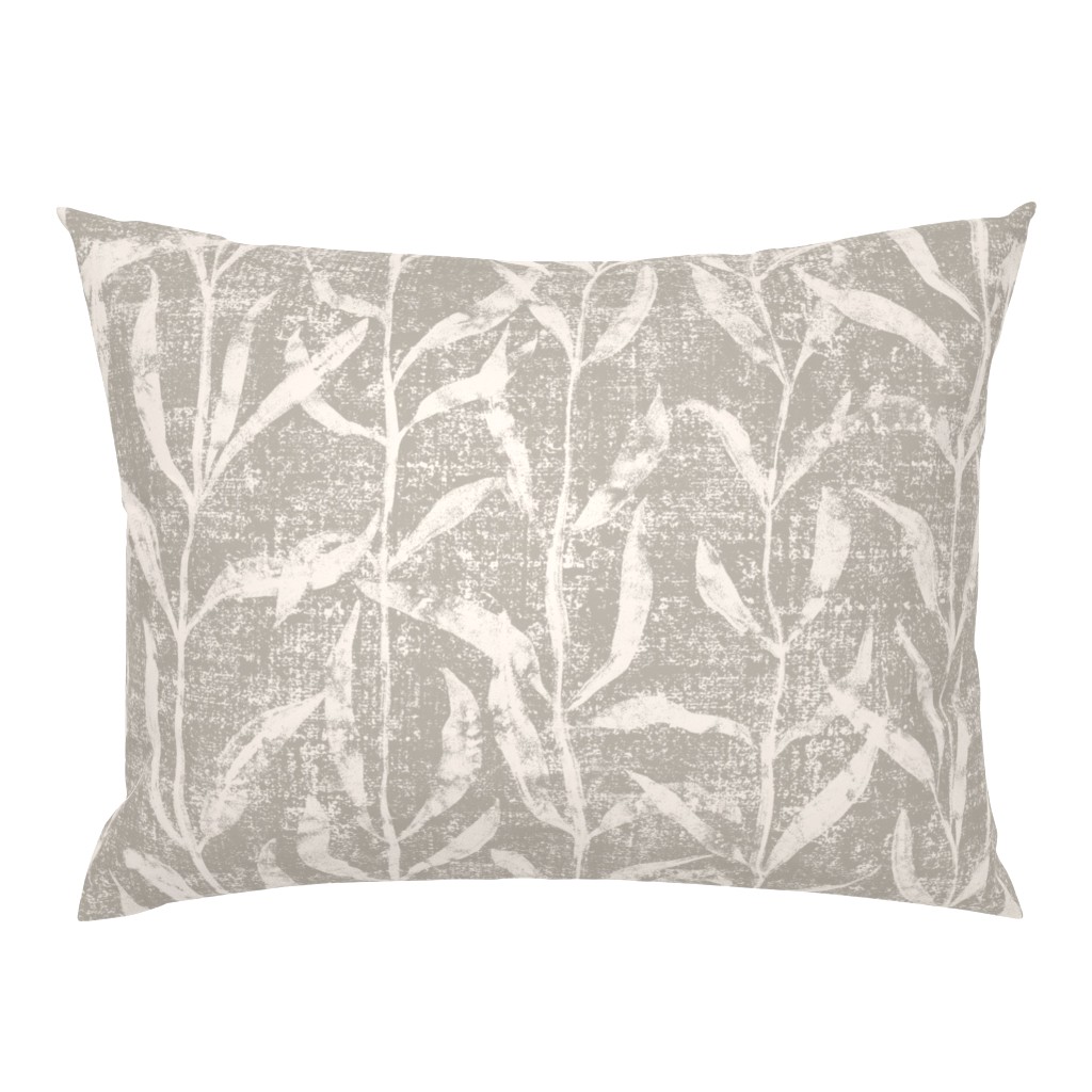 Grass Cloth with leaves in Gray and Cream