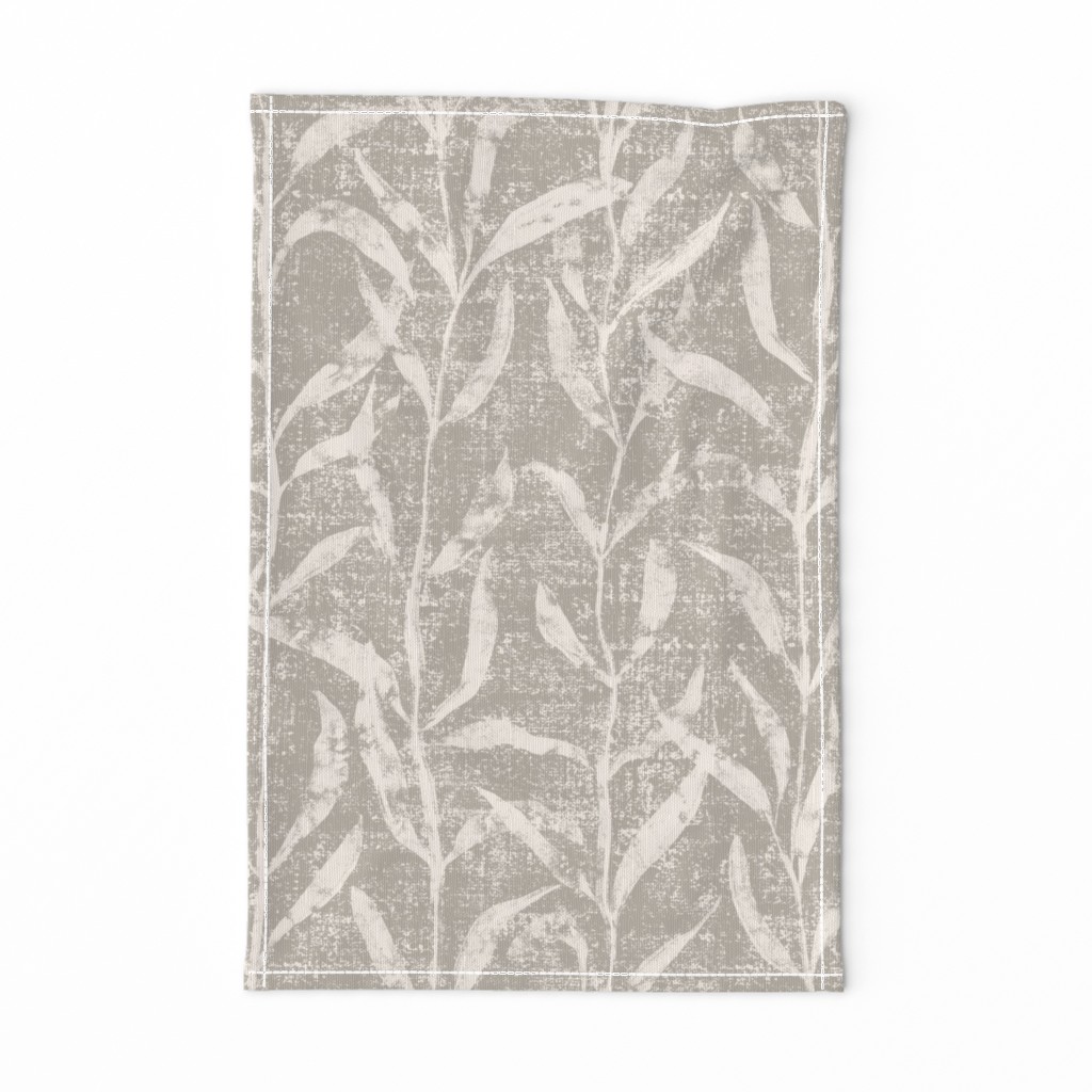 Grass Cloth with leaves in Gray and Cream